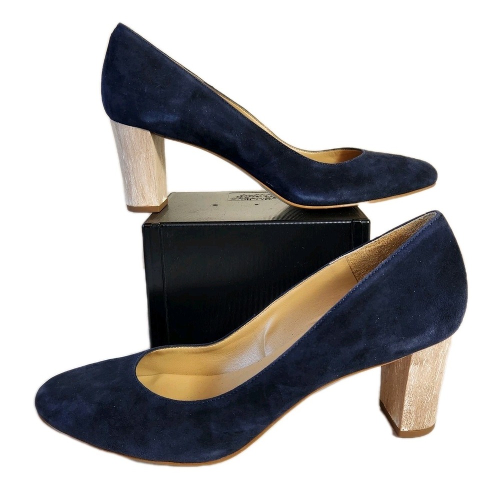 Talbots Ellery Bit‎ Block Heels Pumps Shoes 10 M Indigo Blue Leather Suede Dress